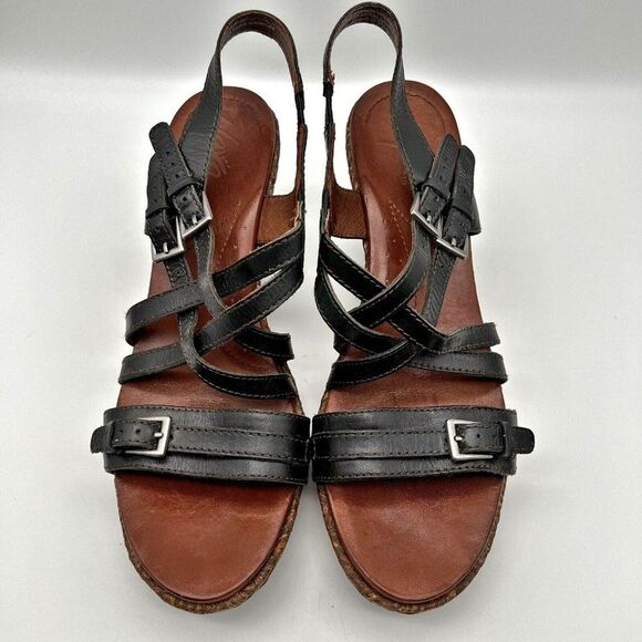 Naya Maize Black Leather Strappy Slingback Wedge Platform Sandals Size 11 - Picture 5 of 13